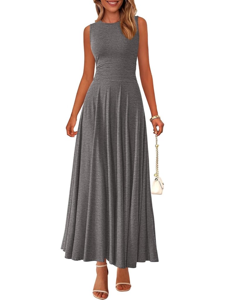Women's Dark Grey Summer Dresses Casual Sleeveless Crewneck Aline Maxi Dress